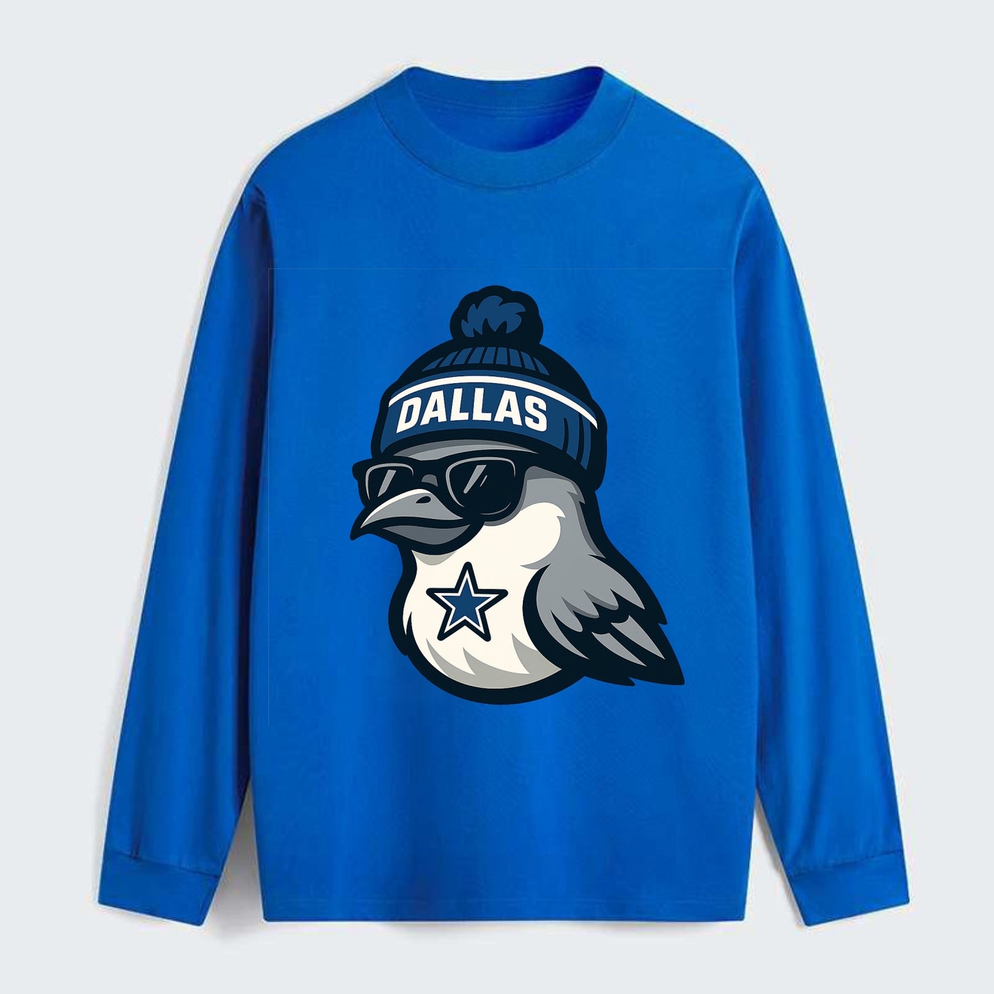 Dallas Mockingbird wearing Cowboys beanie with sheriff star and - Classic Long Sleeve Shirt - Blue