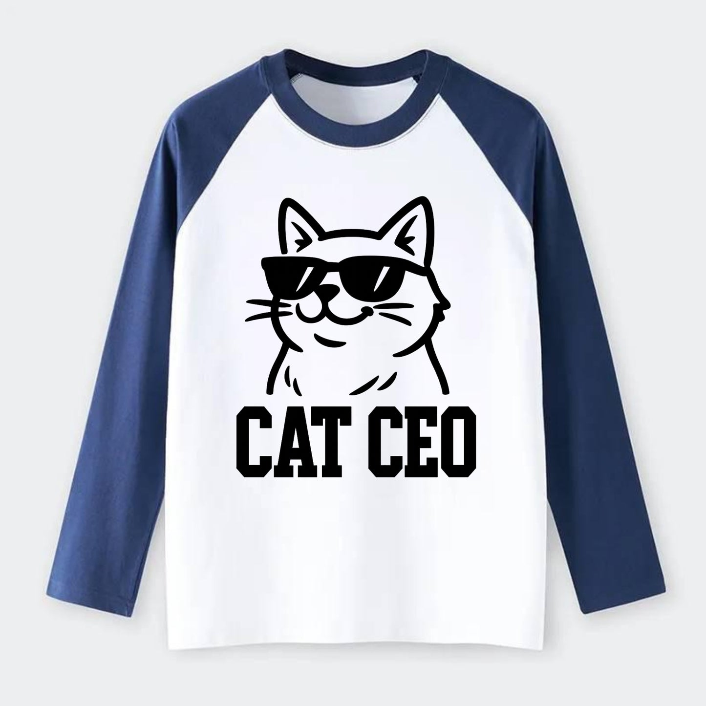 CEO Cat Boss - Raglan Long Sleeve T-Shirt - Blue