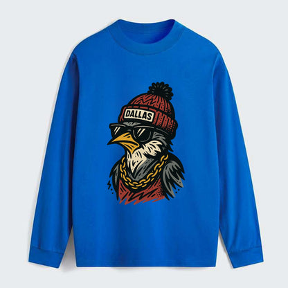 Dallas Mockingbird wearing Dallas beanie with pom pom and wayfarer - Classic Long Sleeve Shirt - Blue