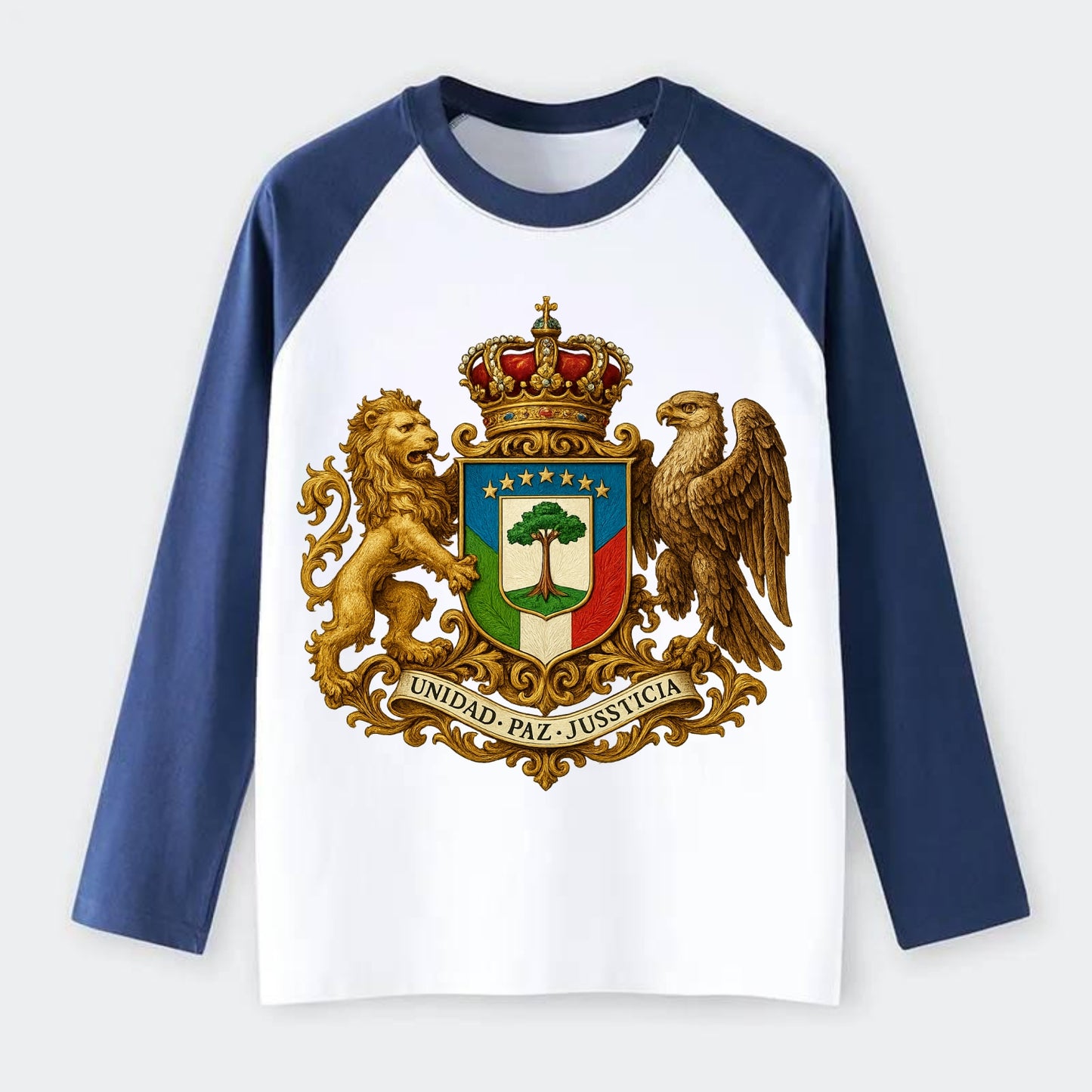 Equatorial Guinea Silk Cotton Tree Emblem - Raglan Long Sleeve T-Shirt - Blue