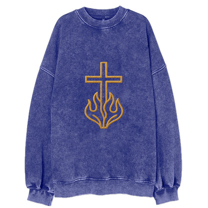 Burning Bush Cross  - Vintage Sweatshirt - Blue