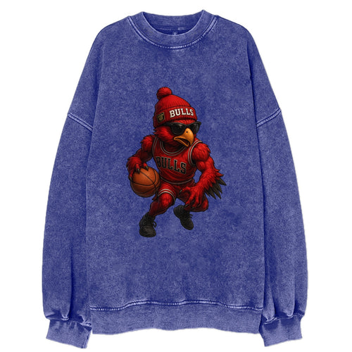 Windy City Hawk wearing Bulls beanie with six rings patch and wayfarer - Vintage Sweatshirt