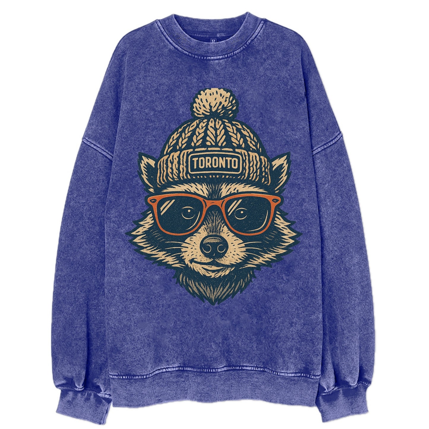 Toronto Raccoon wearing Toronto beanie w - Vintage Sweatshirt - Blue