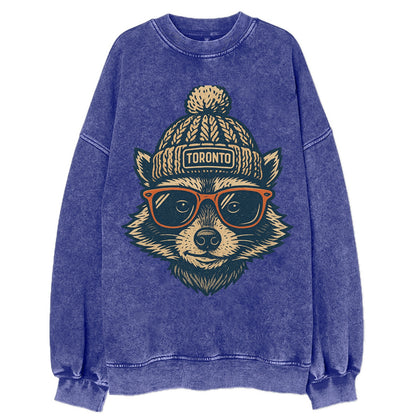 Toronto Raccoon wearing Toronto beanie w - Vintage Sweatshirt - Blue