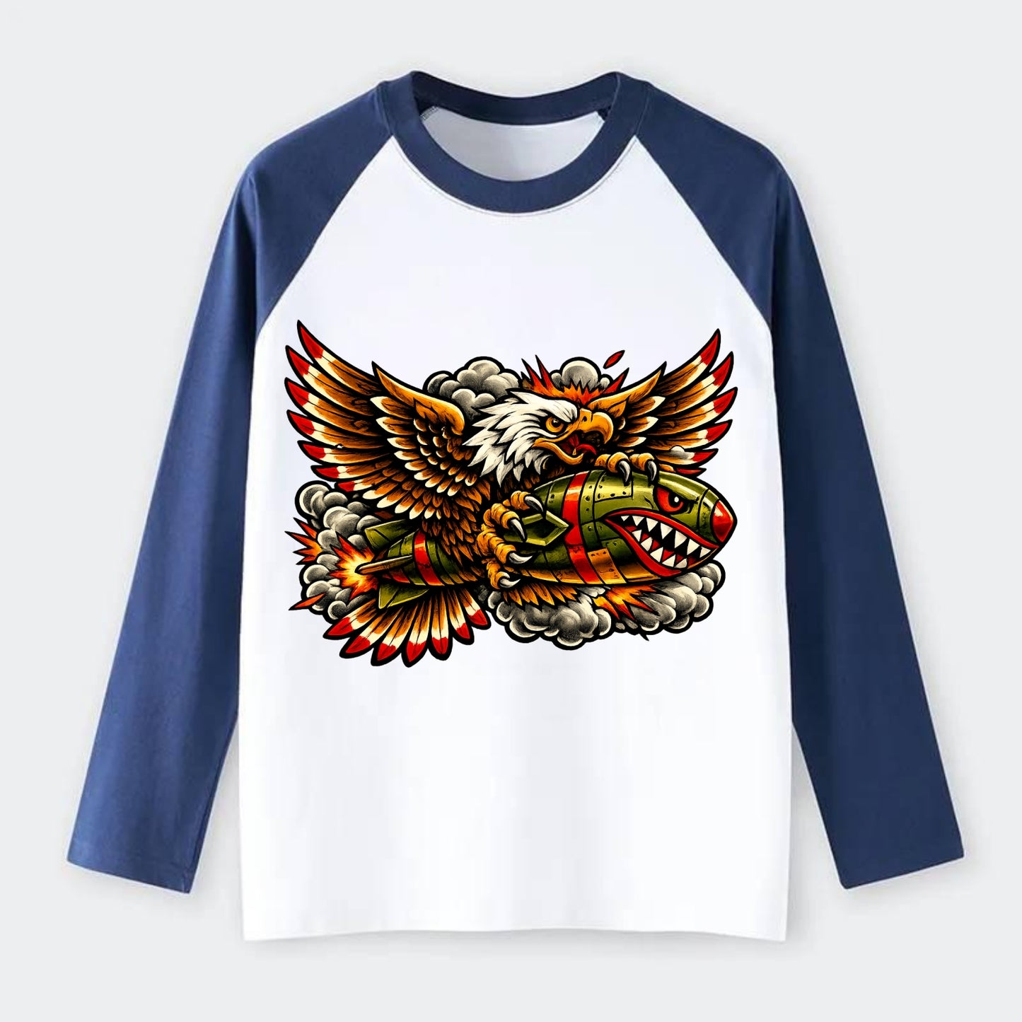 War Eagle Bomb - Raglan Long Sleeve T-Shirt - Blue