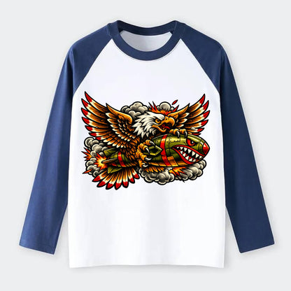 War Eagle Bomb - Raglan Long Sleeve T-Shirt - Blue