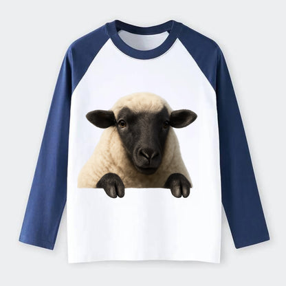 Sheep  - Raglan Long Sleeve T-Shirt - Blue
