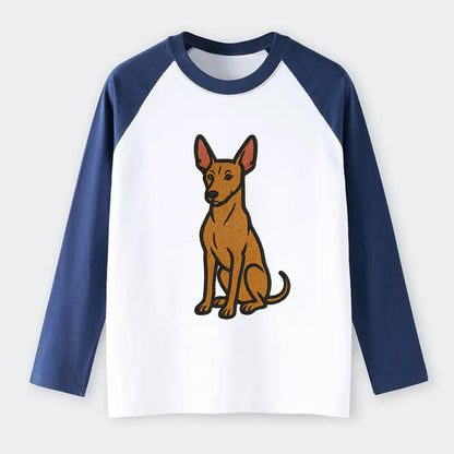 Pharaoh Hound - Tan colored embroidered pose - Raglan Long Sleeve T-Shirt - Blue