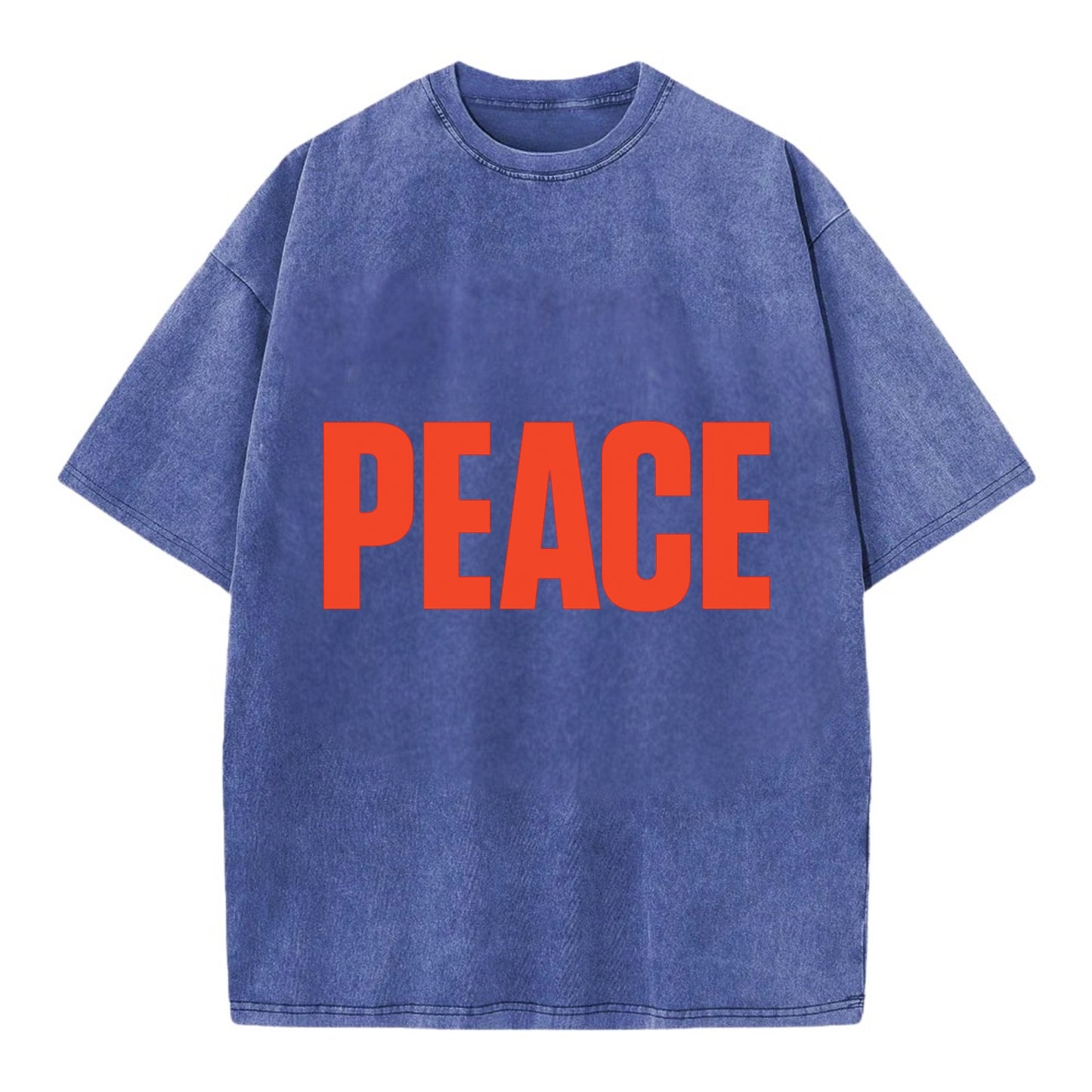 Bold typography design - "PEACE" - inner calm, tranquility, serenity - Vintage T-shirt - Blue