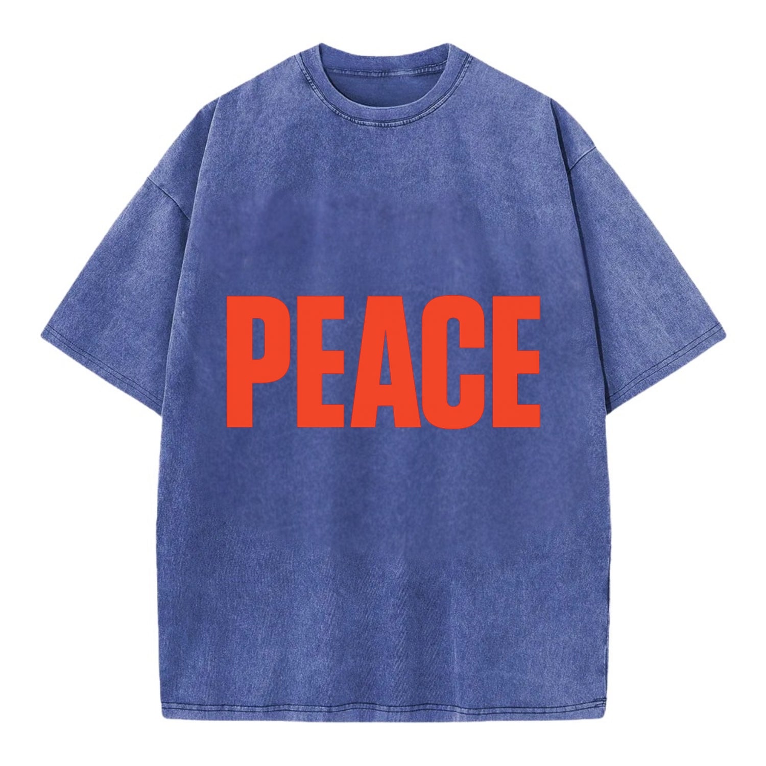 Bold typography design - "PEACE" - inner calm, tranquility, serenity - Vintage T-shirt - Blue