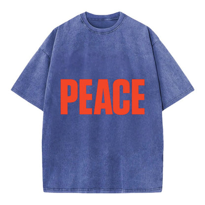 Bold typography design - "PEACE" - inner calm, tranquility, serenity - Vintage T-shirt - Blue