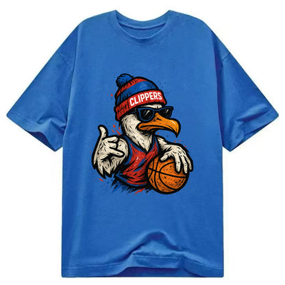 LA Seagull wearing Clippers red white and blue beanie with ship patch and - Classic T-shirt - Blue
