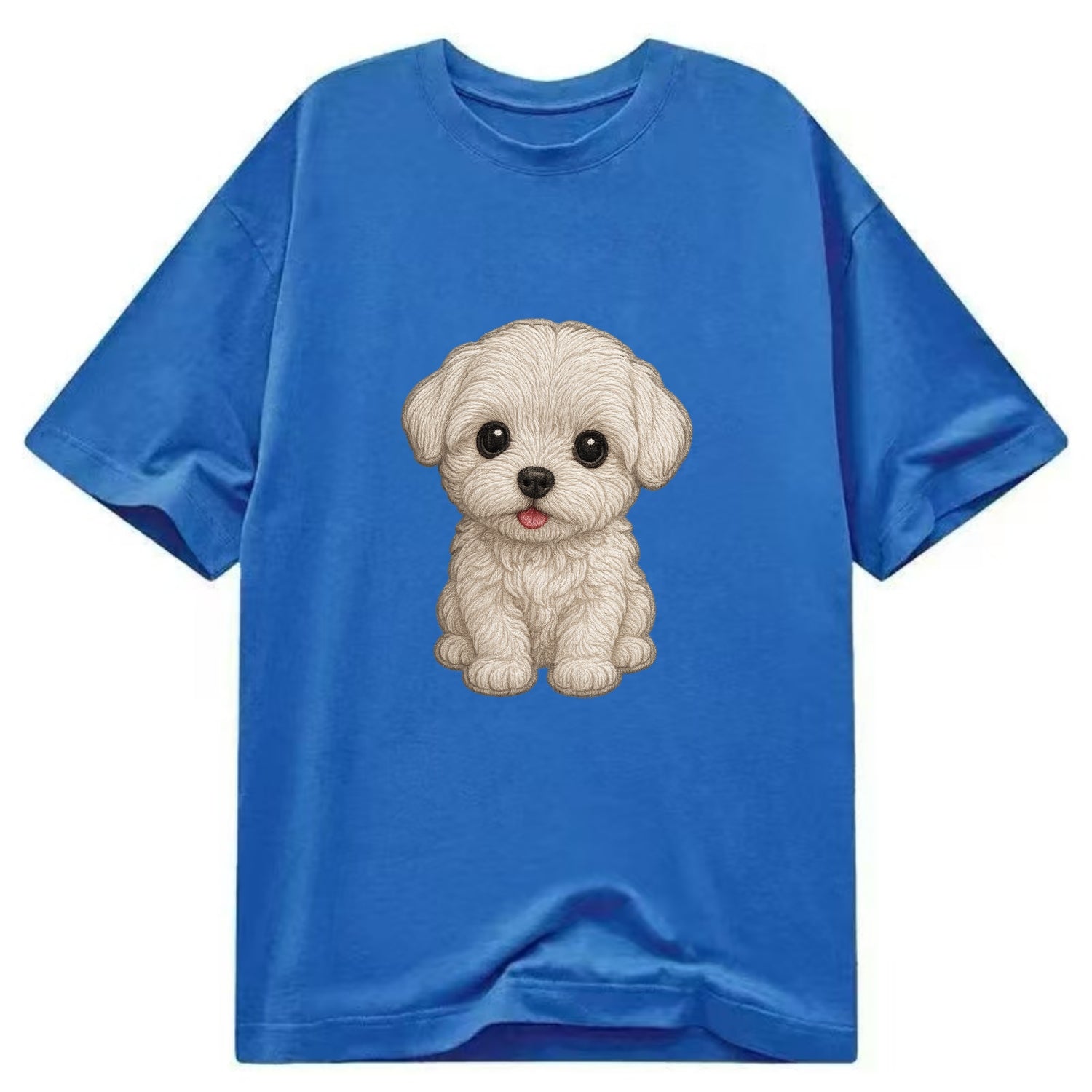 Baby Maltese Puppy - pure white silky coat, black button eyes, tiny nose, - Classic T-shirt - Blue