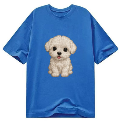 Baby Maltese Puppy - pure white silky coat, black button eyes, tiny nose, - Classic T-shirt - Blue