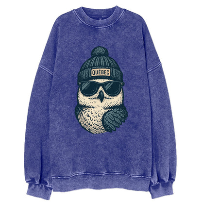 Quebec City Snowy Owl wearing Quebec bea - Vintage Sweatshirt - Blue
