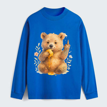 chubby bear cub eating dripping honey, sticky paw up with middle finger - Classic Long Sleeve Shirt - Blue