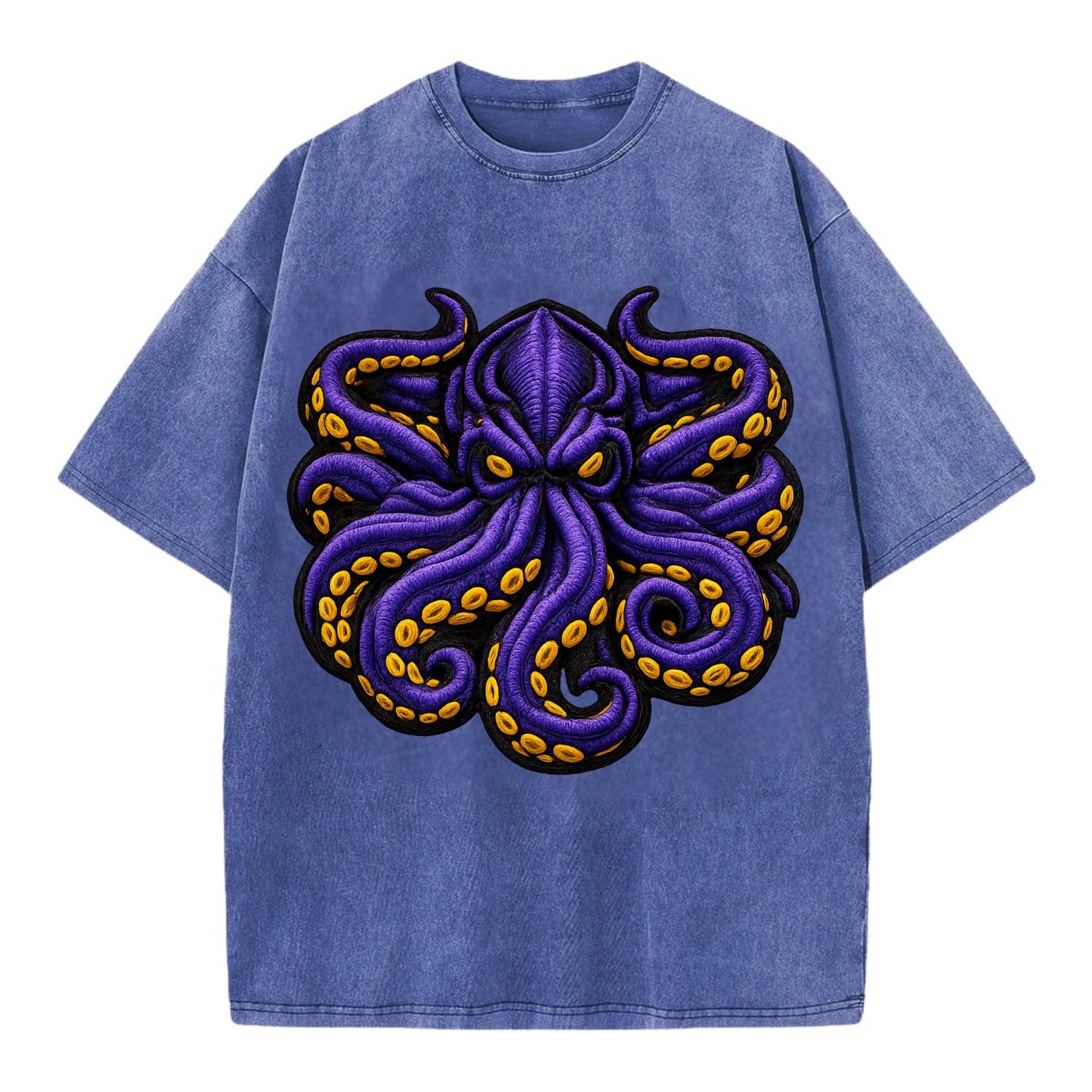KRAKEN TENTACLES - sea monster in purple and black , deep sea - Vintage T-shirt - Blue