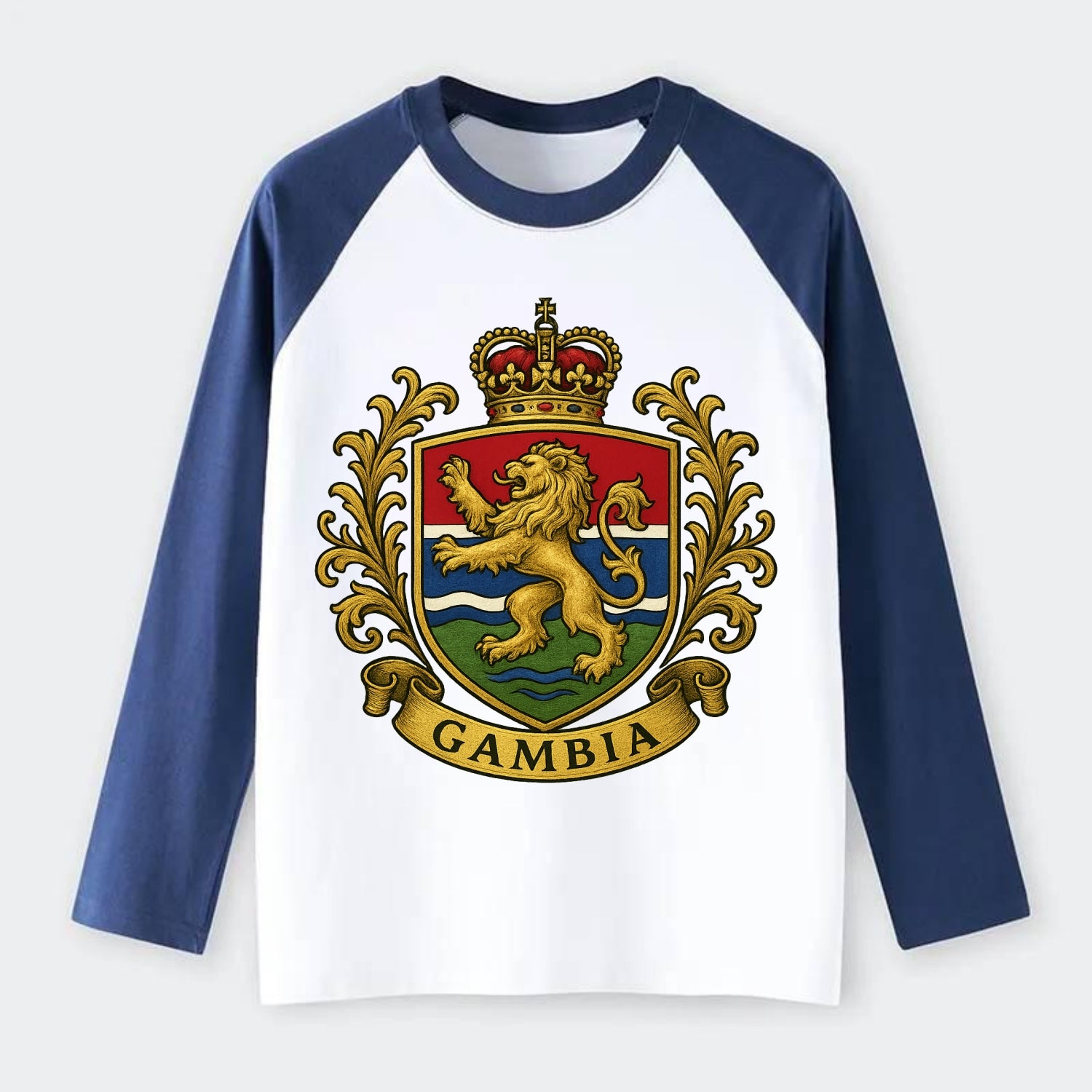 Gambia Heritage Badge - Raglan Long Sleeve T-Shirt - Blue