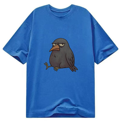 THE CROW JUDGES SILENTLY | Black crow with disapproving look - Classic T-shirt - Blue