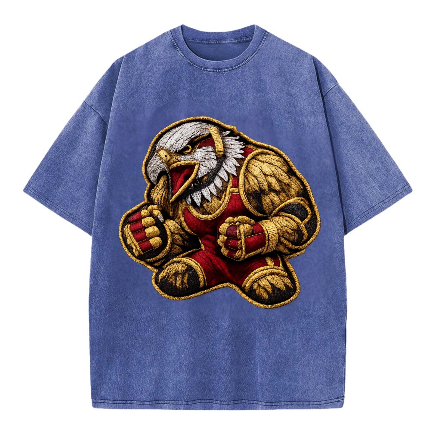 Embroidered patch design - WRESTLING EAGLE - fierce eagle with wrestling singlet - Vintage T-shirt - Blue