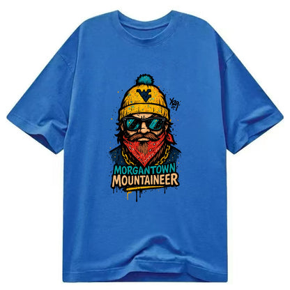 Morgantown Mountaineer wearing West Virginia beanie with WV patch - Classic T-shirt - Blue
