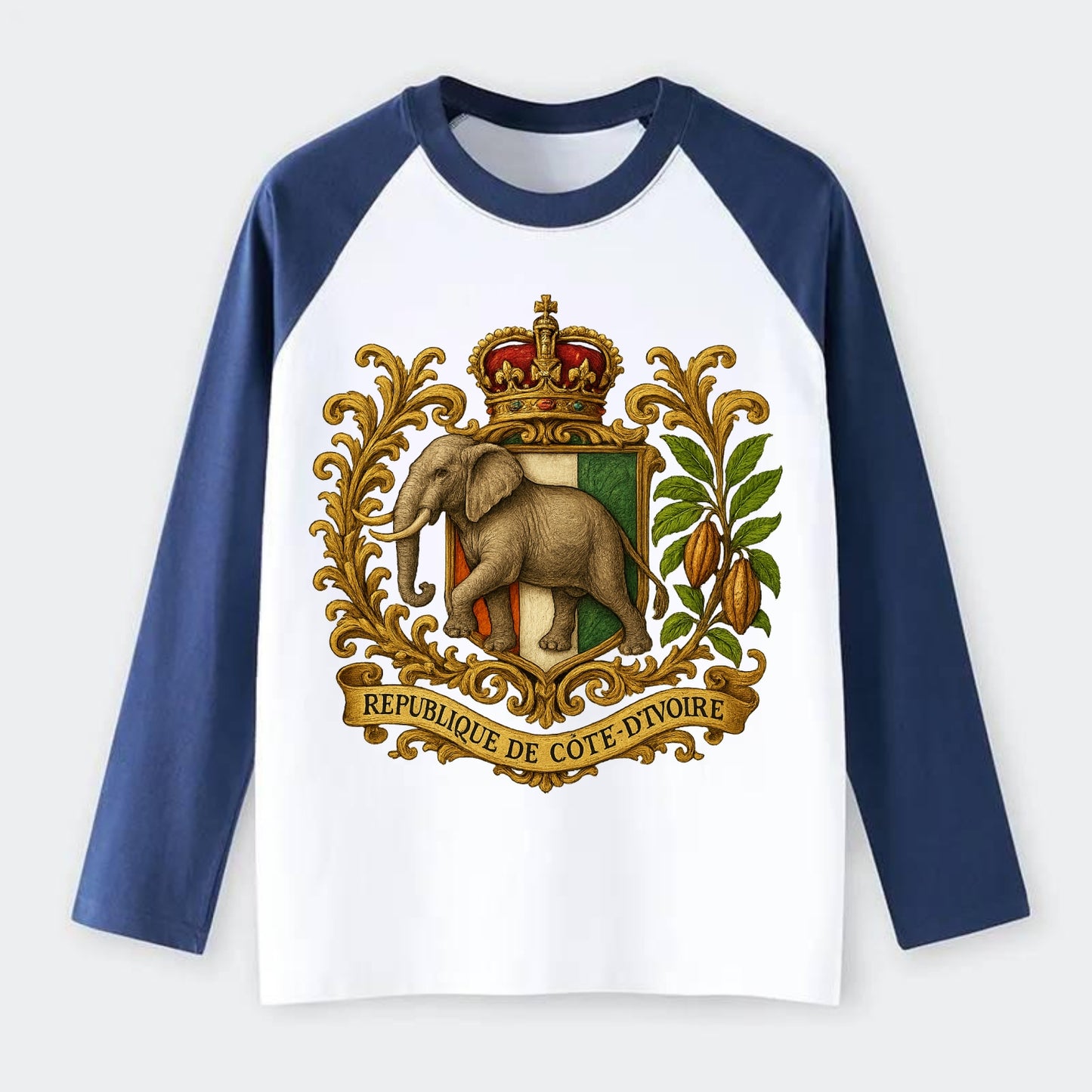 Ivory Coast Heritage Badge - Raglan Long Sleeve T-Shirt - Blue