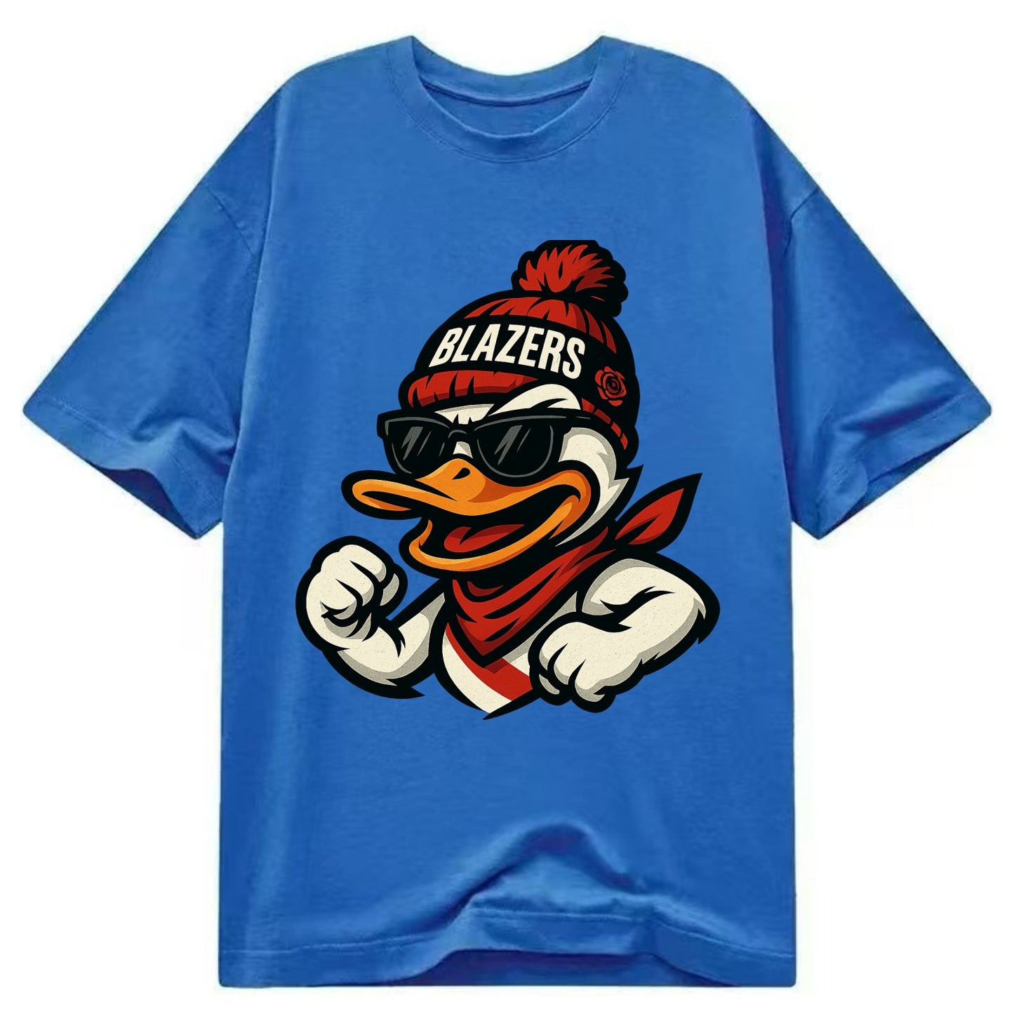 Oregon Duck wearing Trail Blazers beanie with rose patch and wayfarer sunglasses - Classic T-shirt - Blue
