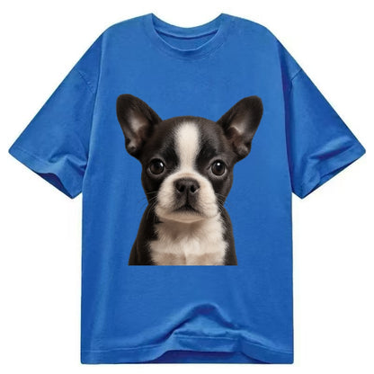 Baby Boston Terrier Puppy - tuxedo markings, big round eyes, bat ears, - Classic T-shirt - Blue