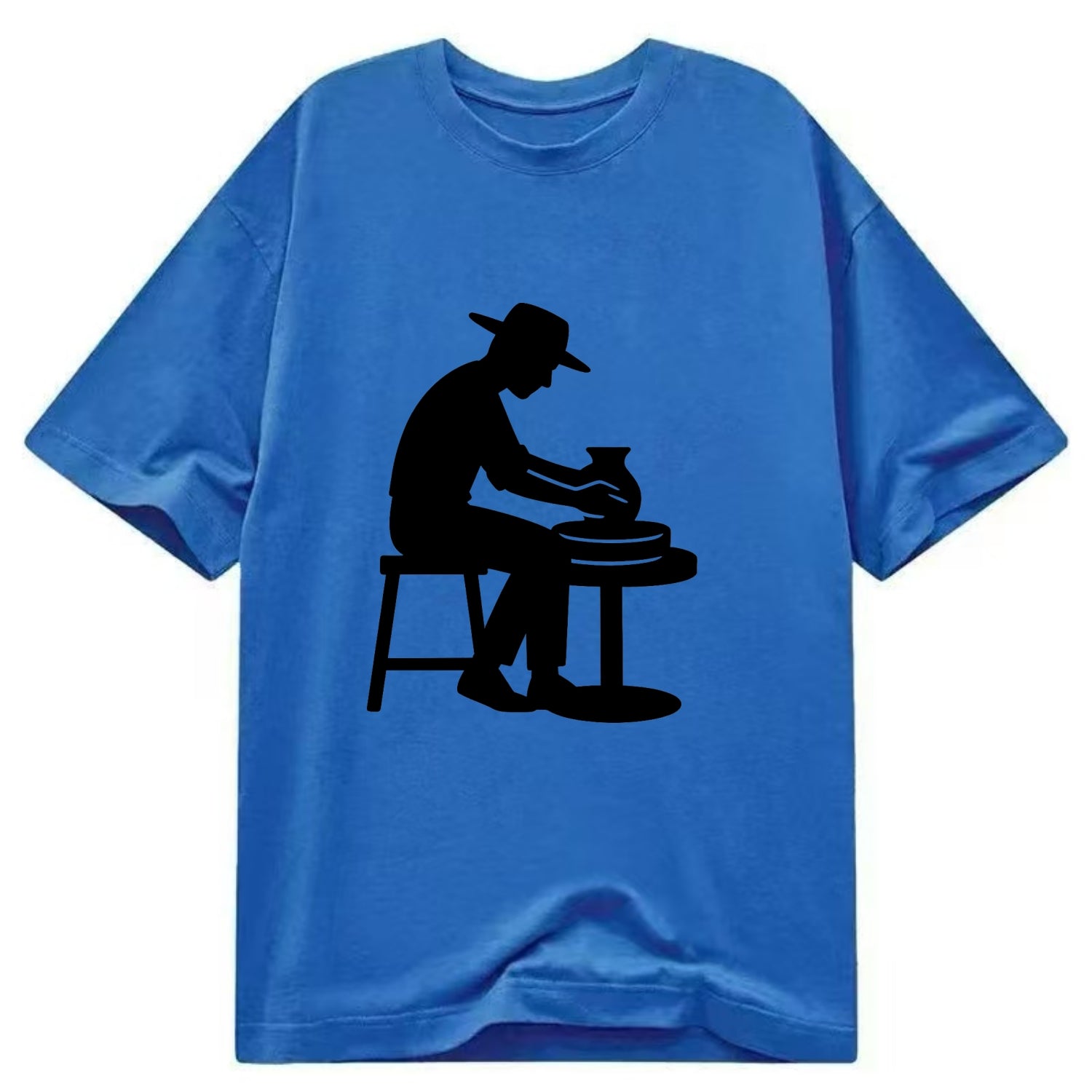 Potter shaping clay on wheel - Classic T-shirt - Blue