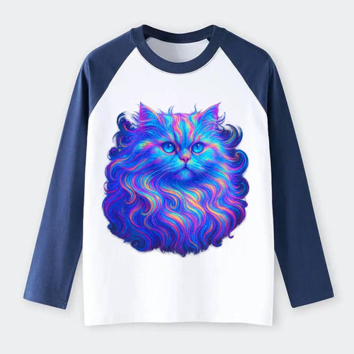 Luxurious Persian cat with flowing fur that refracts into rainbow - Raglan Long Sleeve T-Shirt