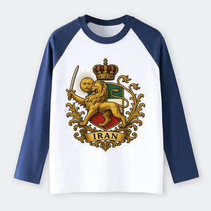 Royal Iran Coat Of Arms - Raglan Long Sleeve T-Shirt - Blue