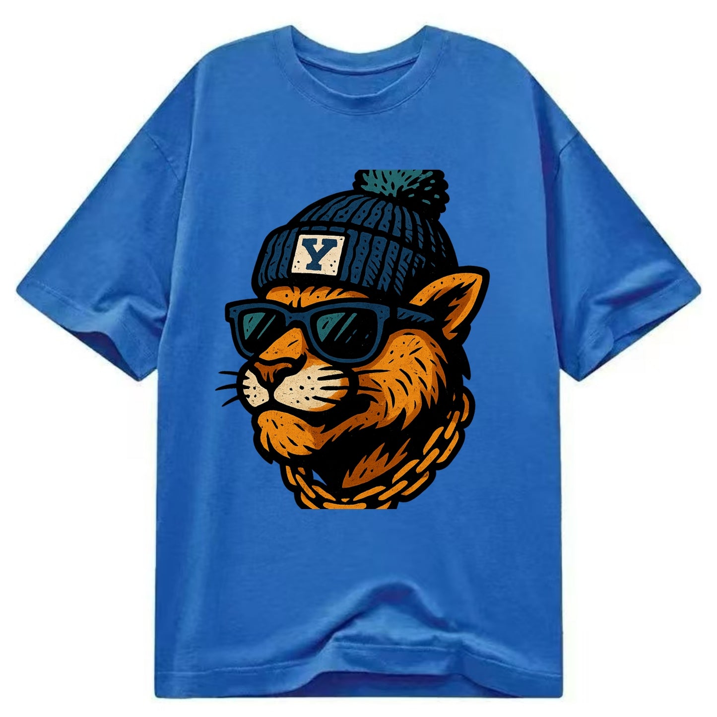 Provo Cougar wearing BYU beanie with Y patch - Classic T-shirt - Blue