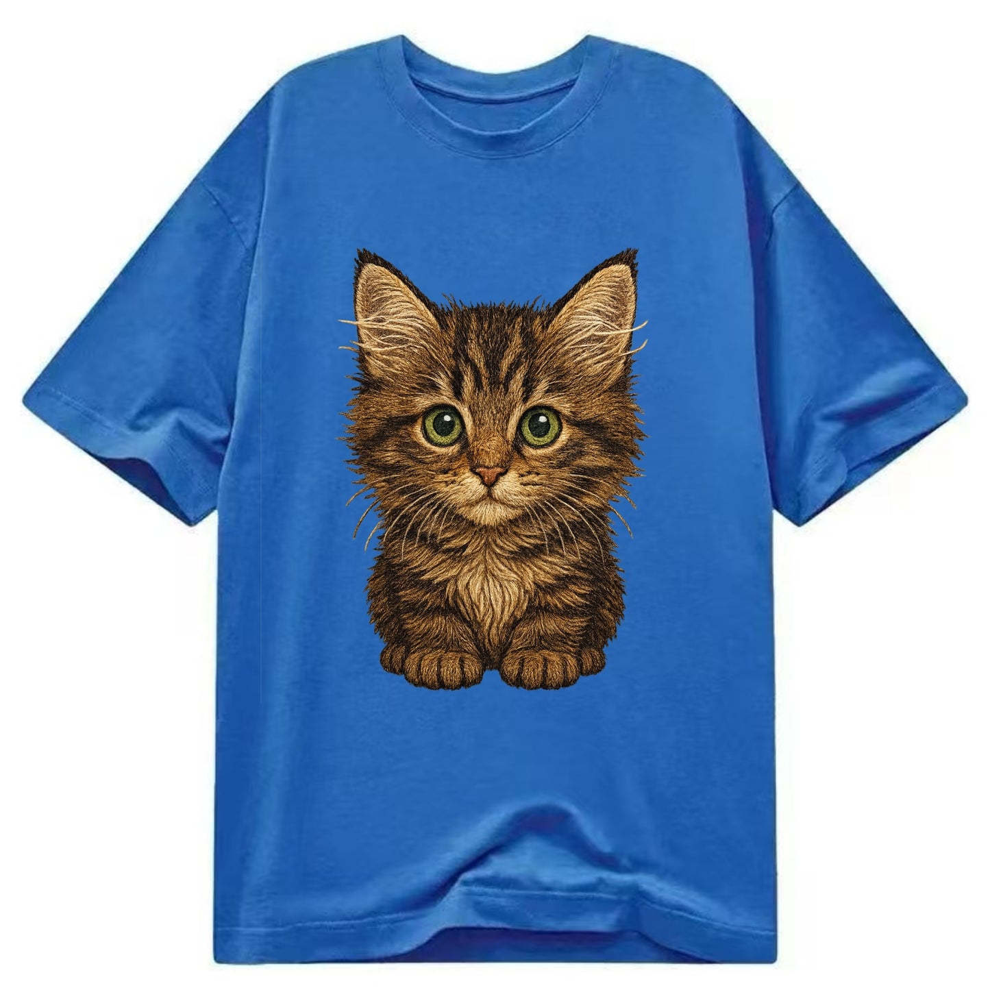 Baby Maine Coon Kitten - large fluffy tabby, tufted ears, big green eyes, - Classic T-shirt - Blue