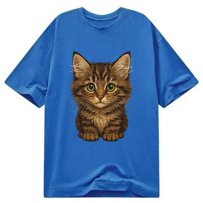 Baby Maine Coon Kitten - large fluffy tabby, tufted ears, big green eyes, - Classic T-shirt - Blue