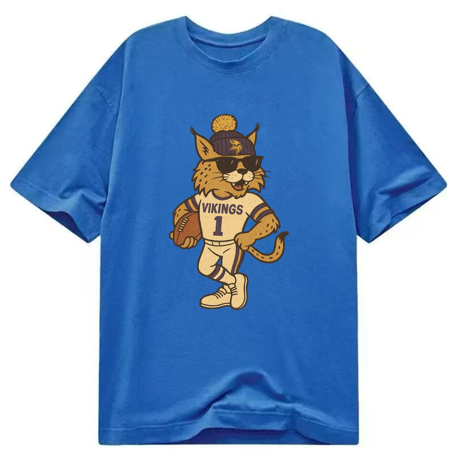 Minneapolis Lynx wearing Vikings beanie with Norse patch and wayfarer sunglasses - Classic T-shirt - Blue