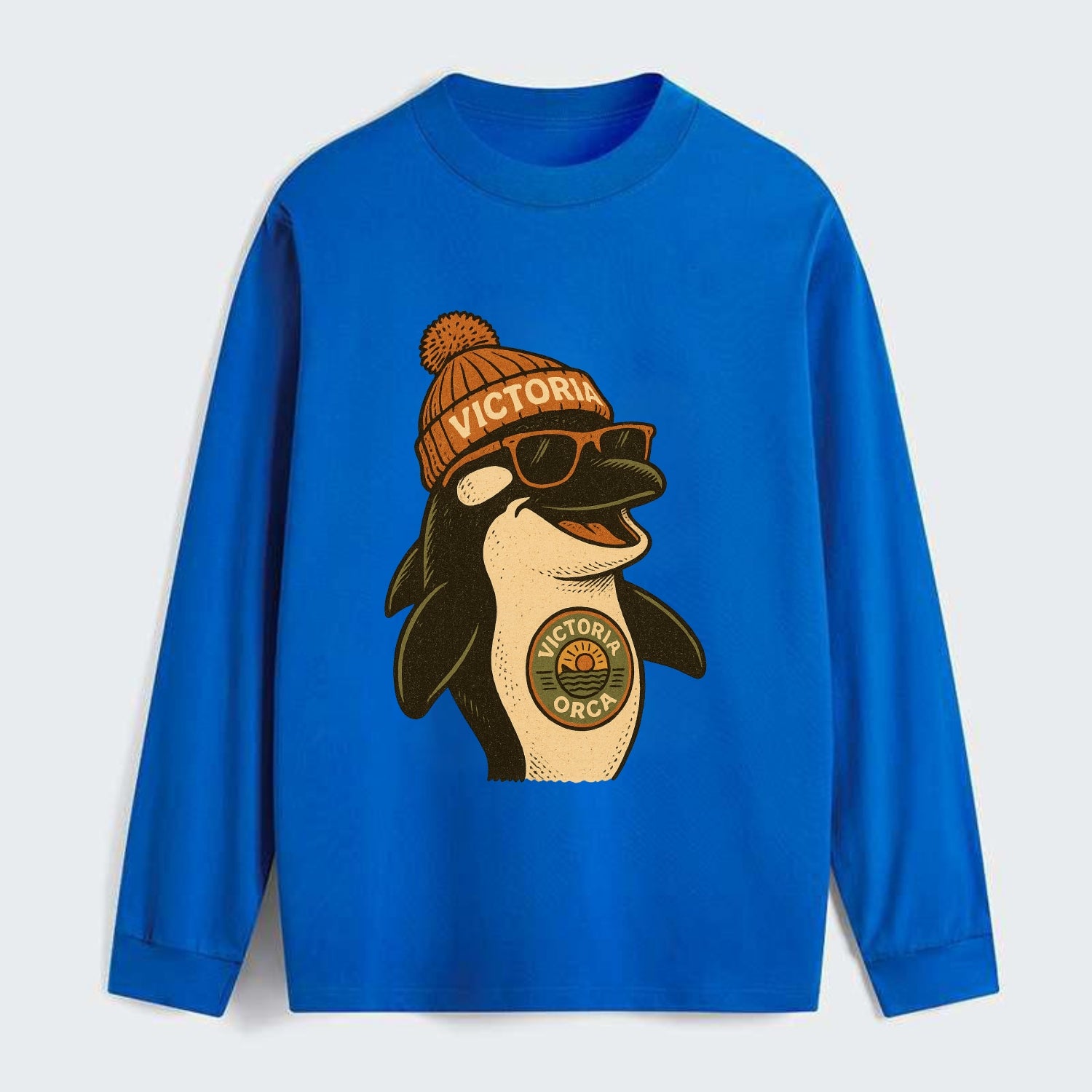 Victoria Orca wearing Victoria beanie wi - Classic Long Sleeve Shirt - Blue