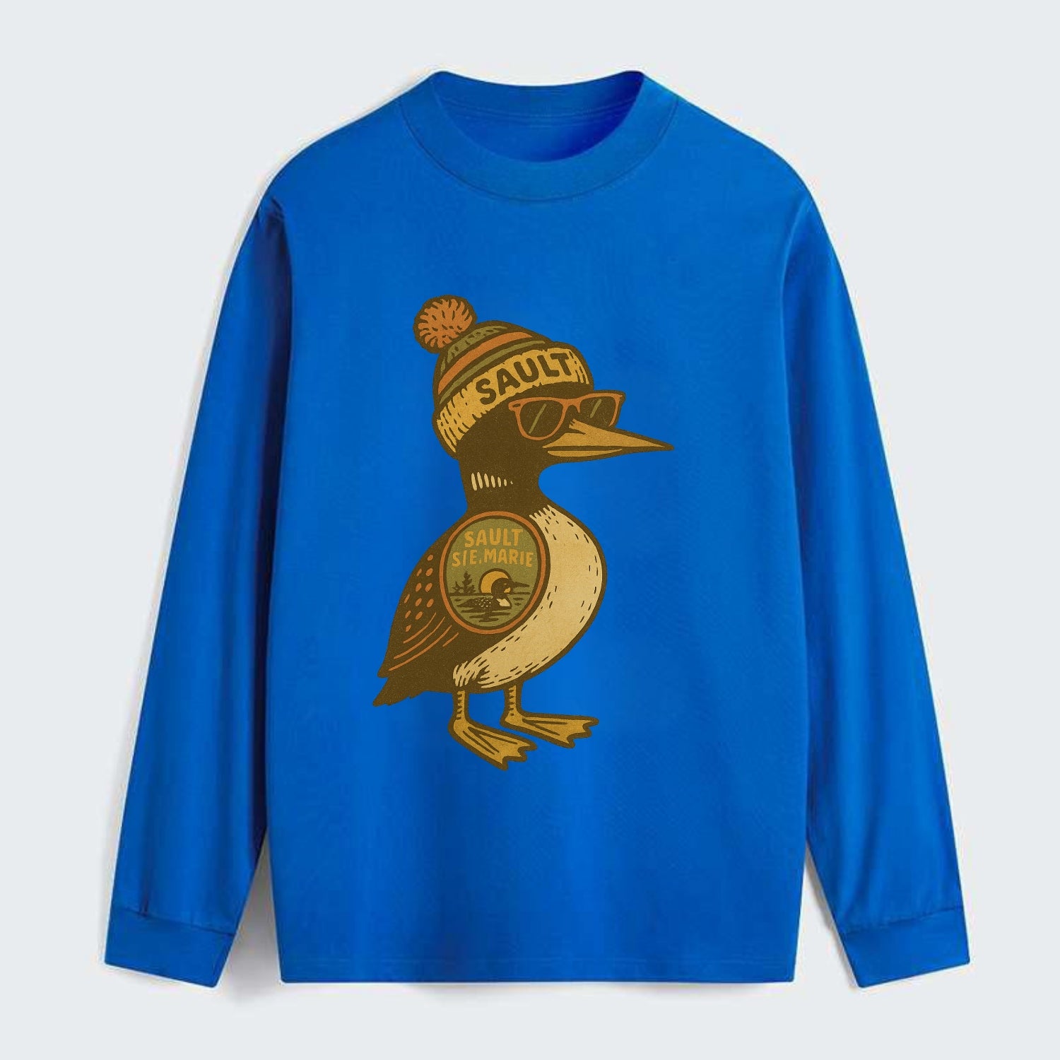 Sault Ste Marie Loon wearing Sault beani - Classic Long Sleeve Shirt - Blue
