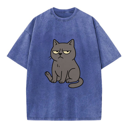 The Cat Judging Silently - Vintage T-shirt - Blue