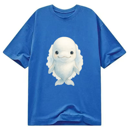 Baby Beluga Whale - pure white, rounded forehead, small eyes with big - Classic T-shirt - Blue