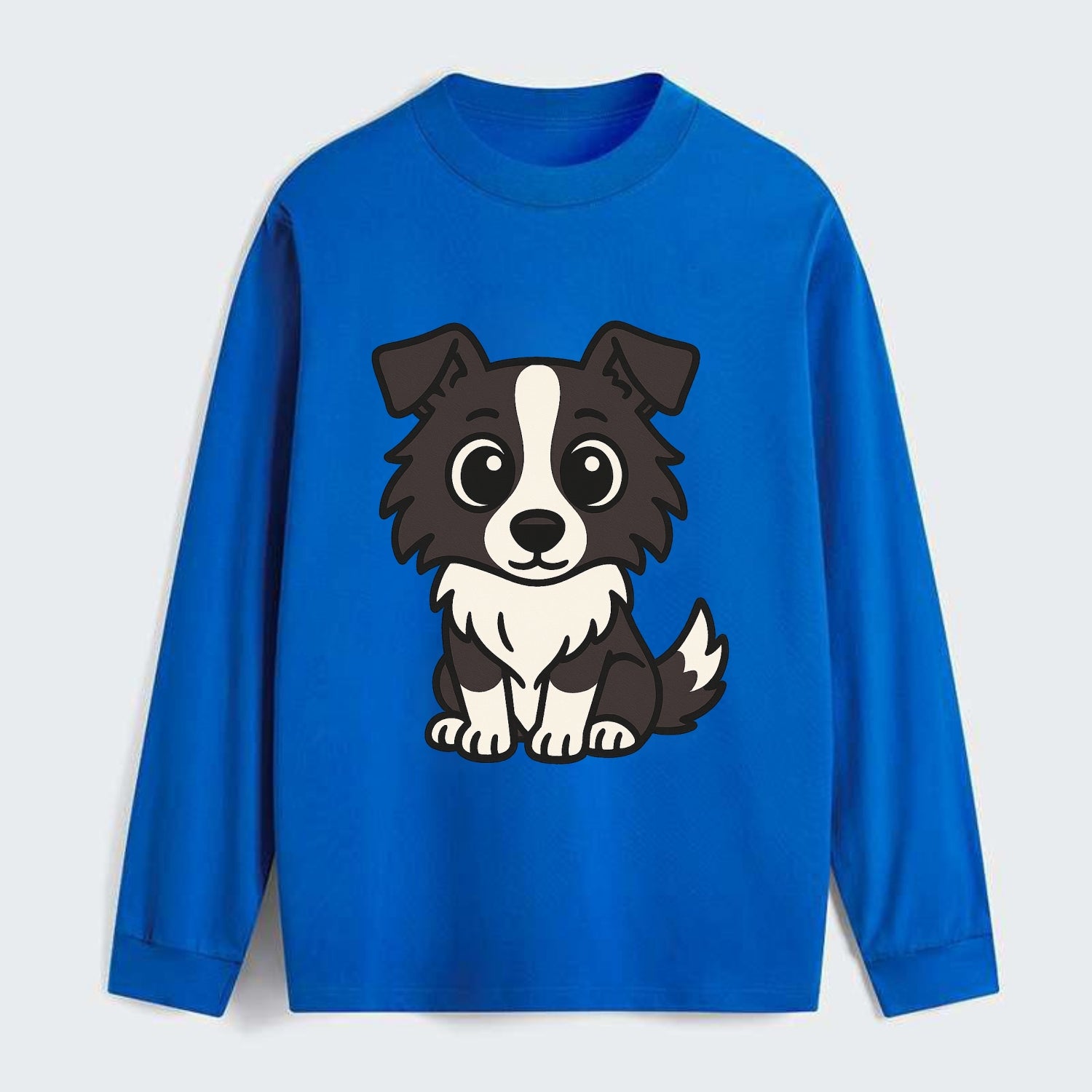 Border Collie - Intense stare sitting pose - Classic Long Sleeve Shirt - Blue
