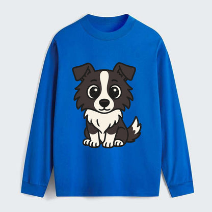 Border Collie - Intense stare sitting pose - Classic Long Sleeve Shirt - Blue