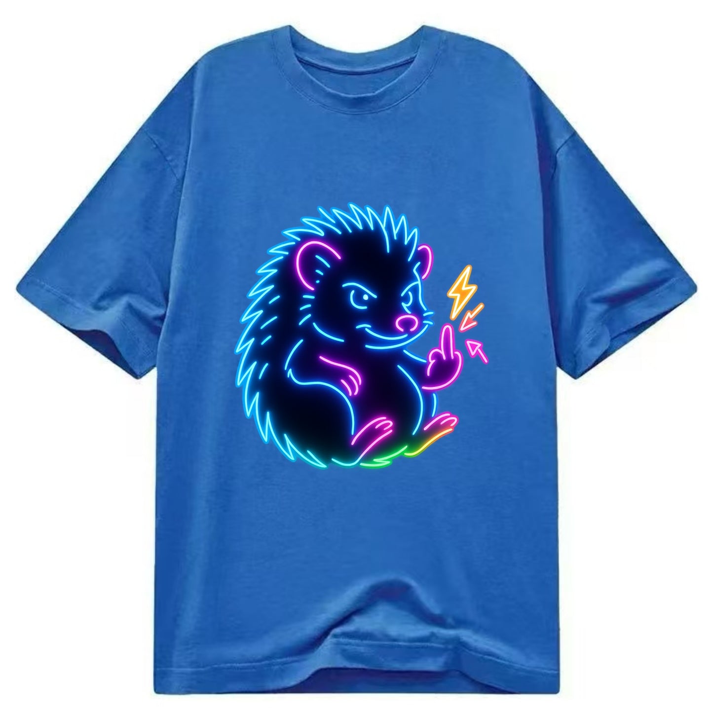 tiny hedgehog curled up slightly, one little paw raised flipping the bird - Classic T-shirt - Blue