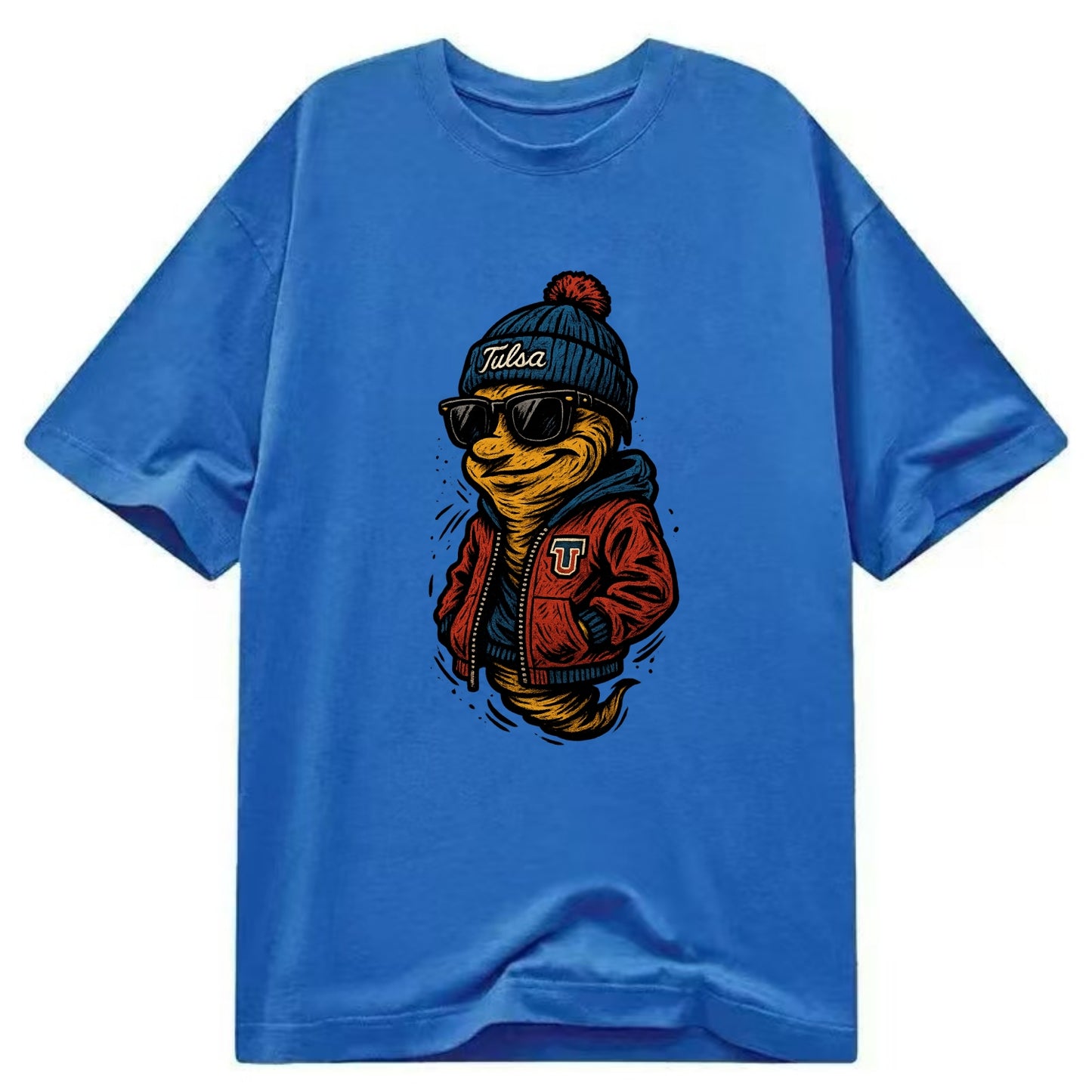 Tulsa Hurricane wearing Tulsa beanie with TU patch - Classic T-shirt - Blue