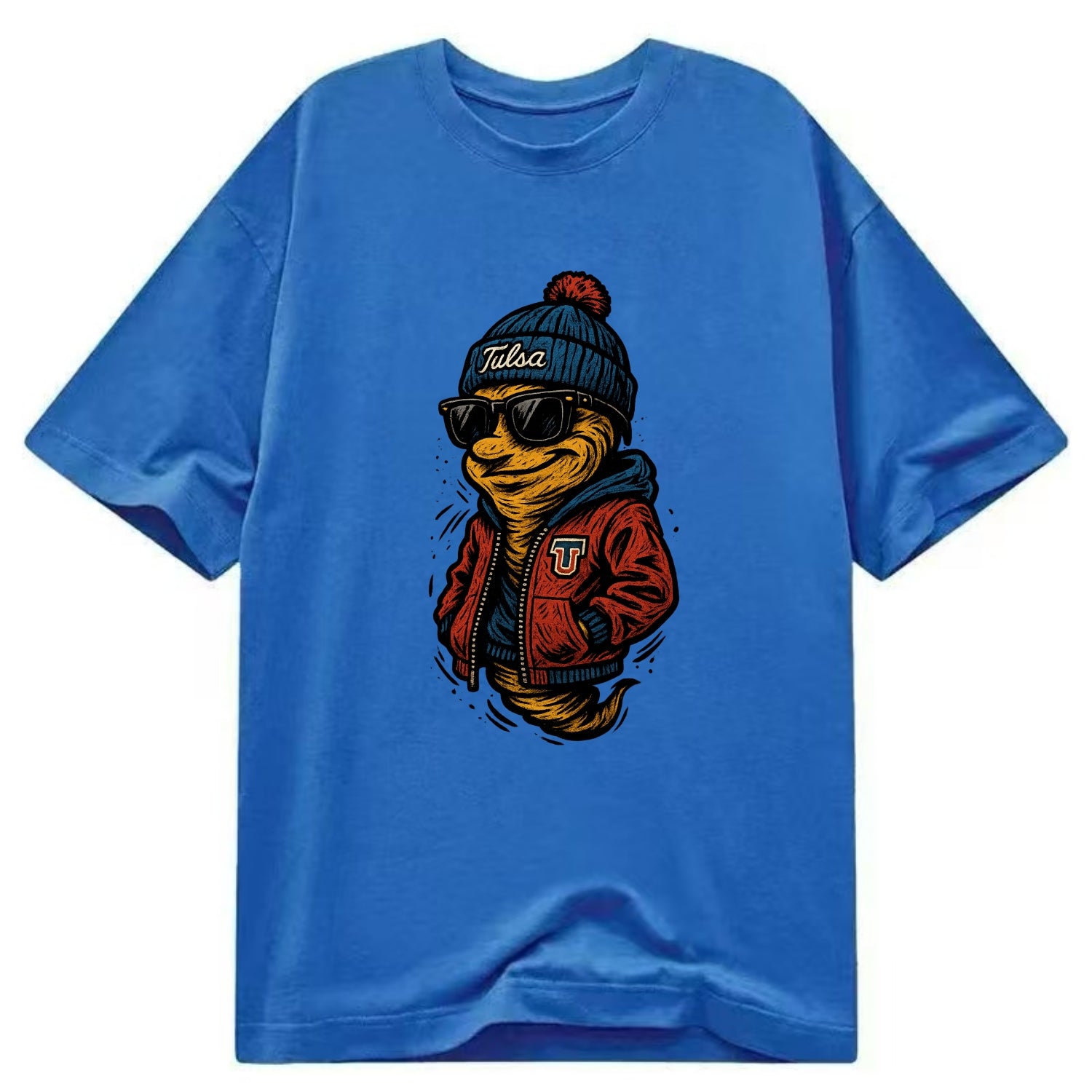 Tulsa Hurricane wearing Tulsa beanie with TU patch - Classic T-shirt - Blue