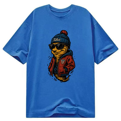 Tulsa Hurricane wearing Tulsa beanie with TU patch - Classic T-shirt - Blue