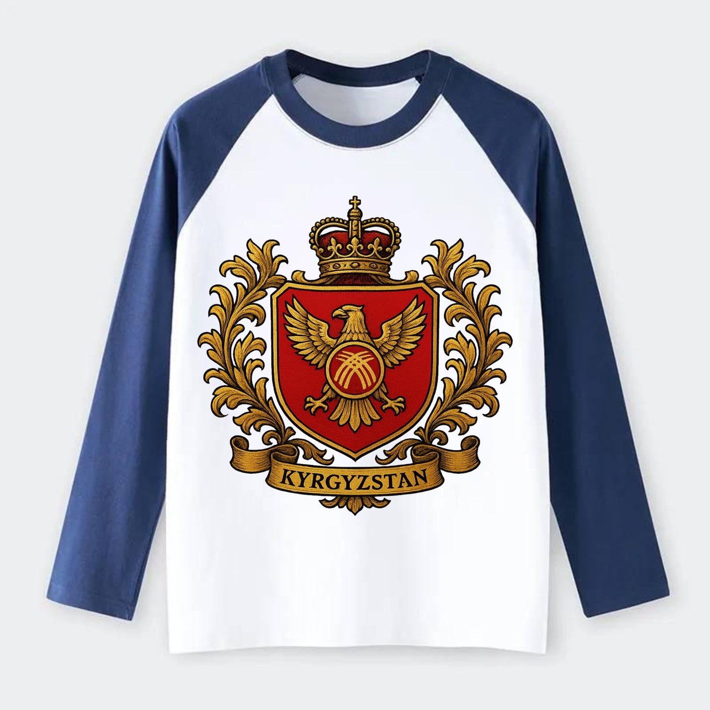 Kyrgyzstan Heritage Badge - Raglan Long Sleeve T-Shirt - Blue
