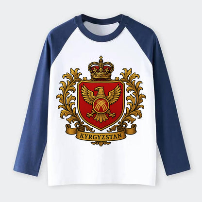 Kyrgyzstan Heritage Badge - Raglan Long Sleeve T-Shirt - Blue