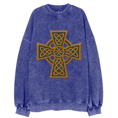 Book Of Kells Cross - Vintage Sweatshirt - Blue