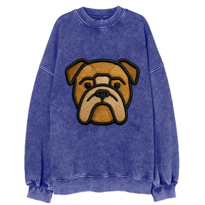 Bulldog - Minimalist geometric design wi - Vintage Sweatshirt - Blue