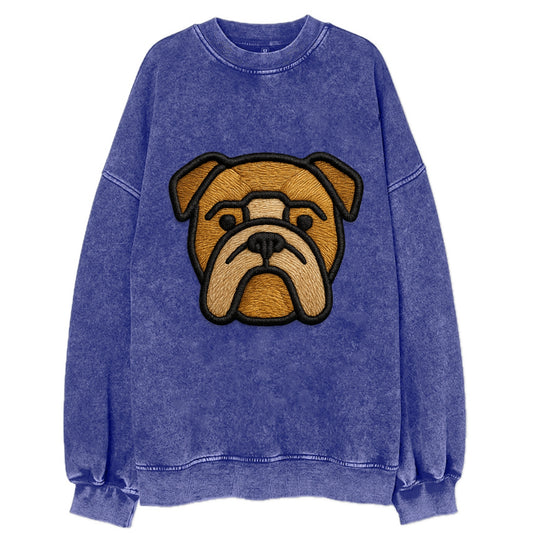 Bulldog - Minimalist geometric design wi - Vintage Sweatshirt - Blue